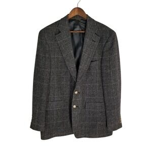 Palm Beach Vintage Mens Wool Herringbone Windowpane Sport Coat Blazer Grey 44R